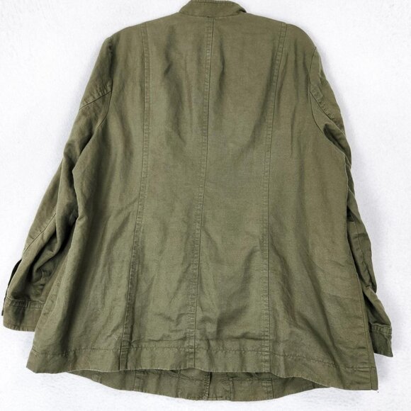 Coldwater Creek Jacket Womens 20 Green Linen Cotton Utility Chore Field Casual - Picture 12 of 13